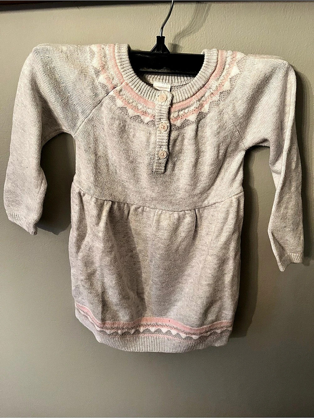 Carters Girls Gray Pink Knit Sweater dress 
Size 18 m